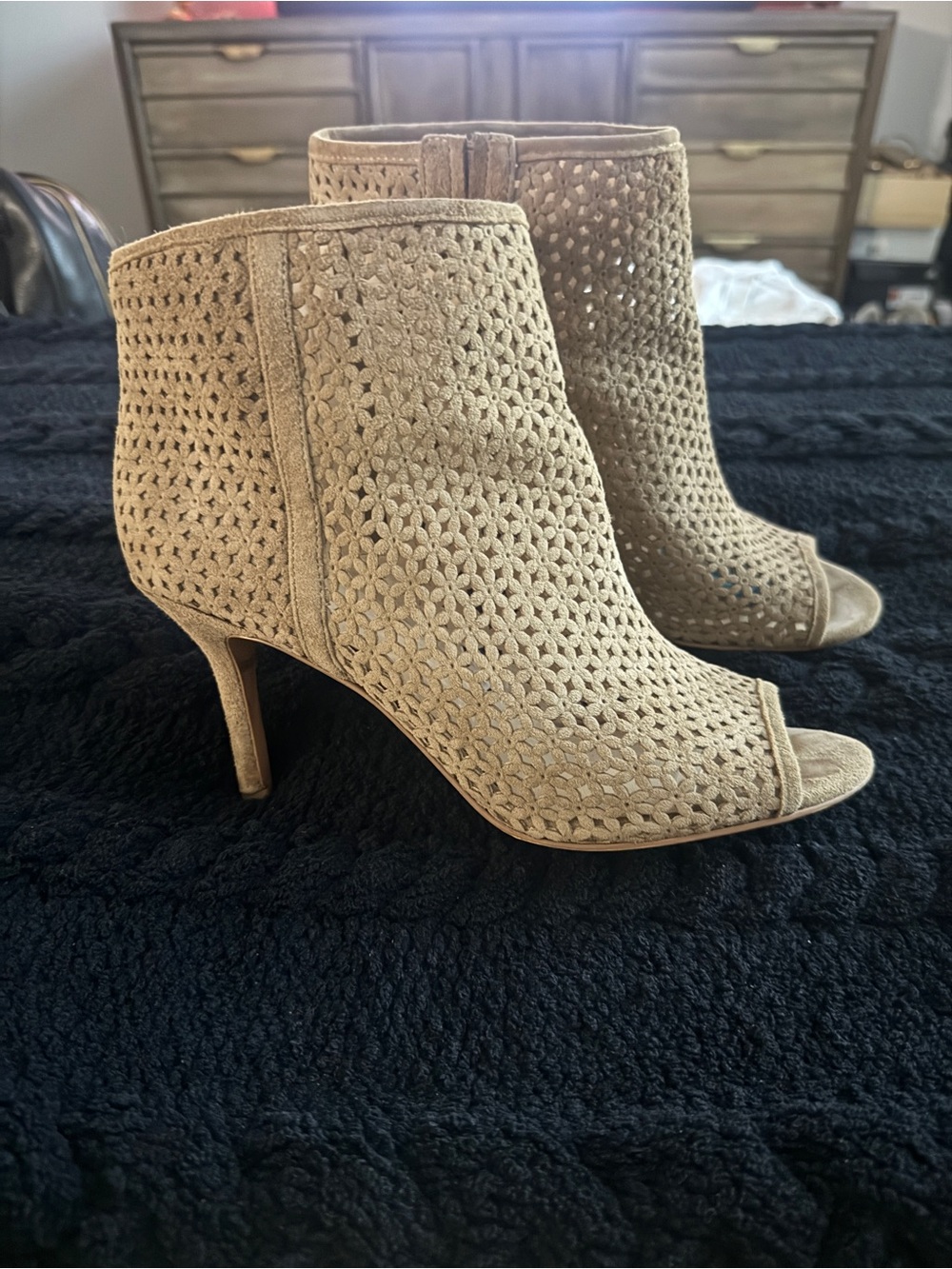 Nine West Tan Perforated Open-Toe Ankle Bootie